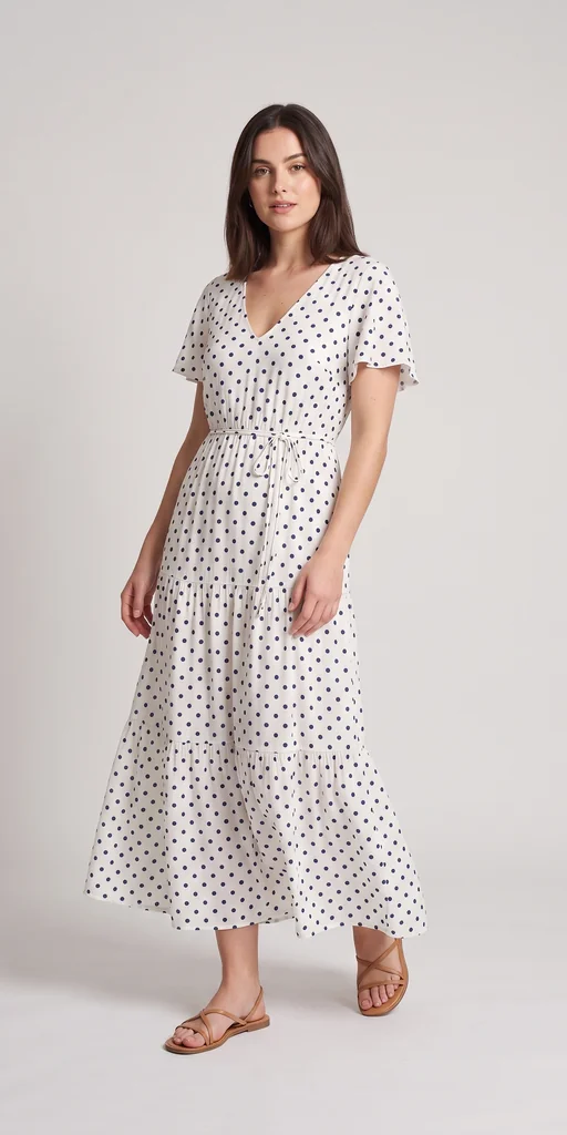 Maxi-jurk, navy stippen